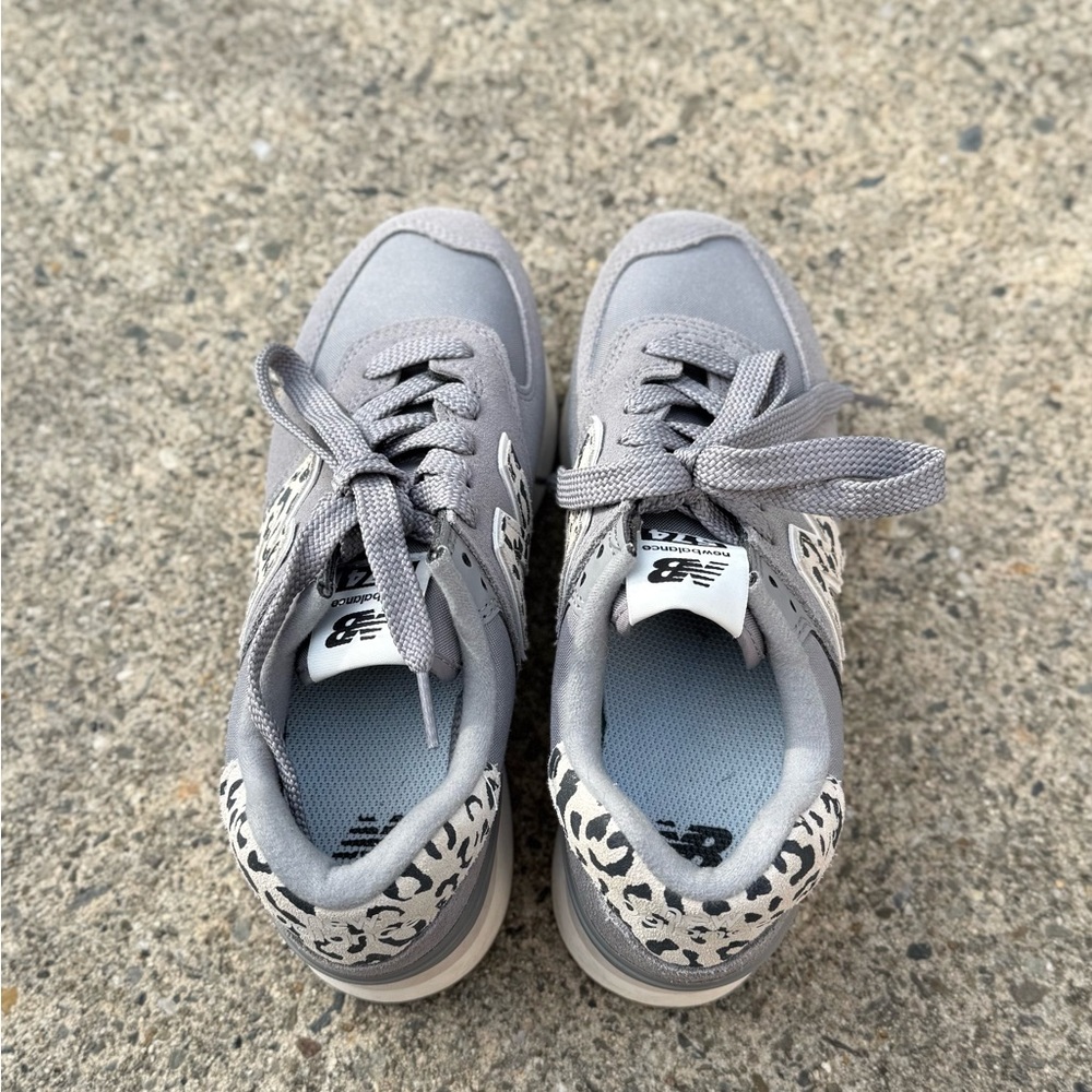 New Balance 574+ Platform Sneakers Gray Leopard Detail Women’s Size 6.5 like new - Picture 6 of 12